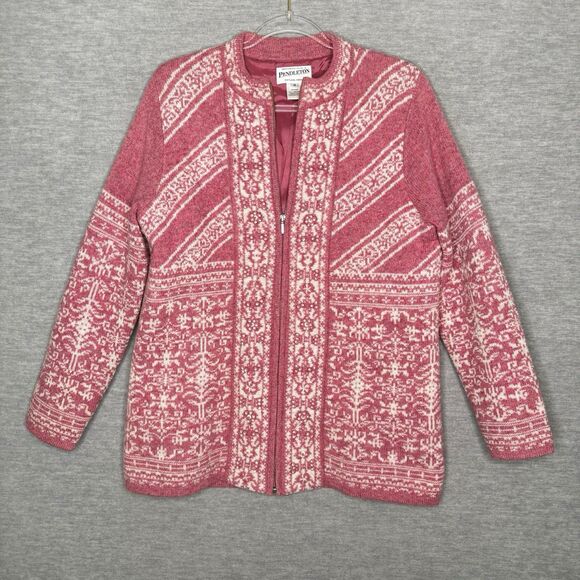 Pendleton Sweaters - Pendleton Sweater Womens Size Large Lambs Wool Full Zip Lined Nordic Jacket Pink
